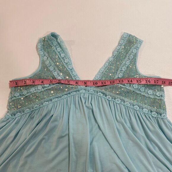POL Blue Sequin Lace Boho Tank Top Size Small Flowy Embroidered Festival Style - Picture 7 of 9